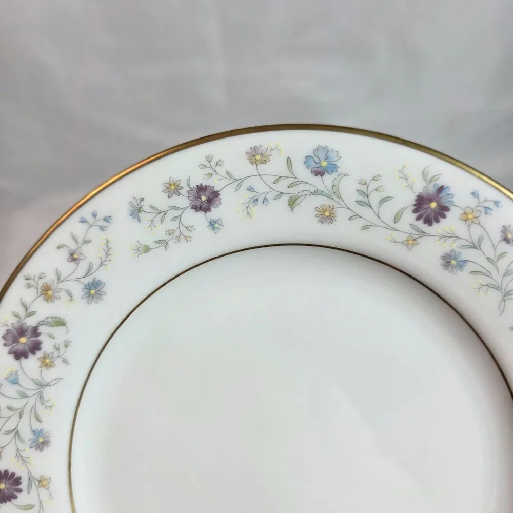 FOUR Noritake Longwood #2485 Bread Plates Purple, Blue & Yellow Flowers